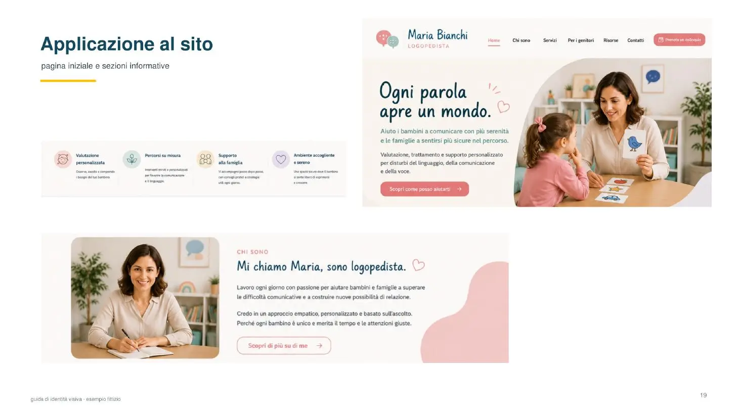 Pagina di esempio con applicazione della direzione visiva al sito professionale